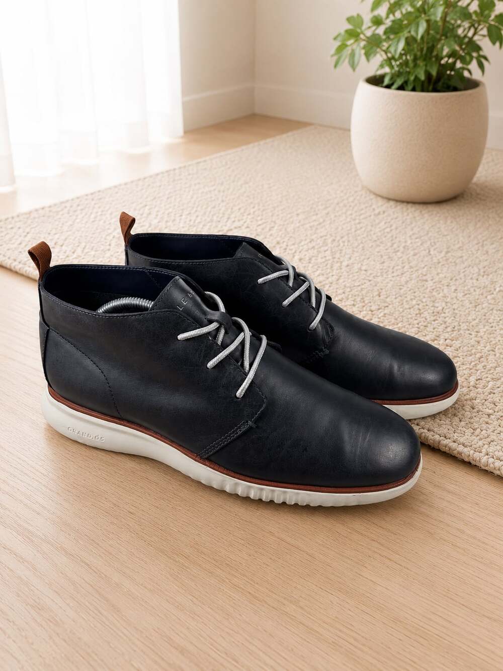 Cole Haan 2.Zerogrand Chukka Boots Navy Leather Sneaker Boots Men’s New Laces